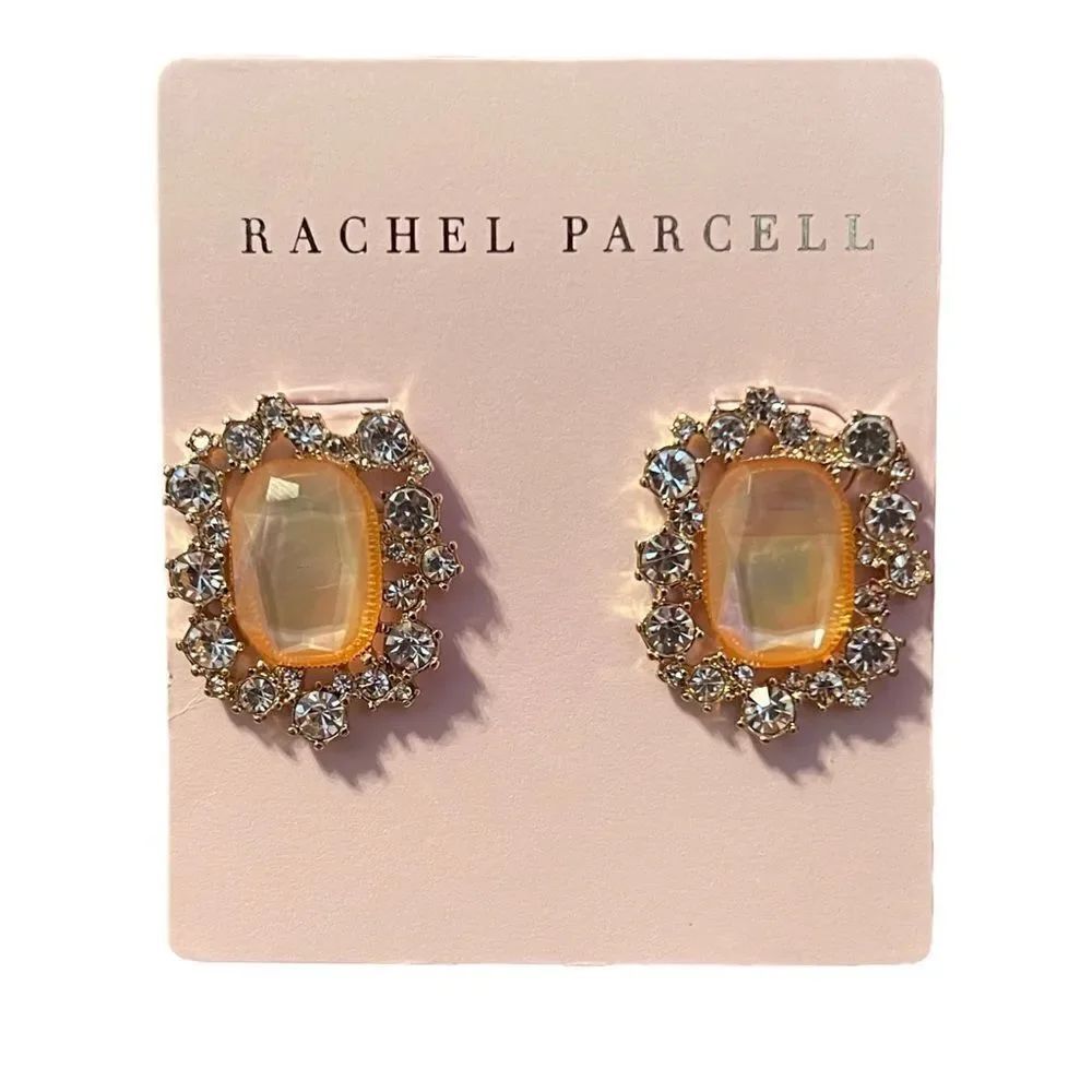 NWT Rachel Parcell Faceted Shell Halo Stud In Ivory Clear Gold